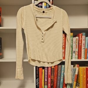Cream LS Free People Waffle Thermal Henley